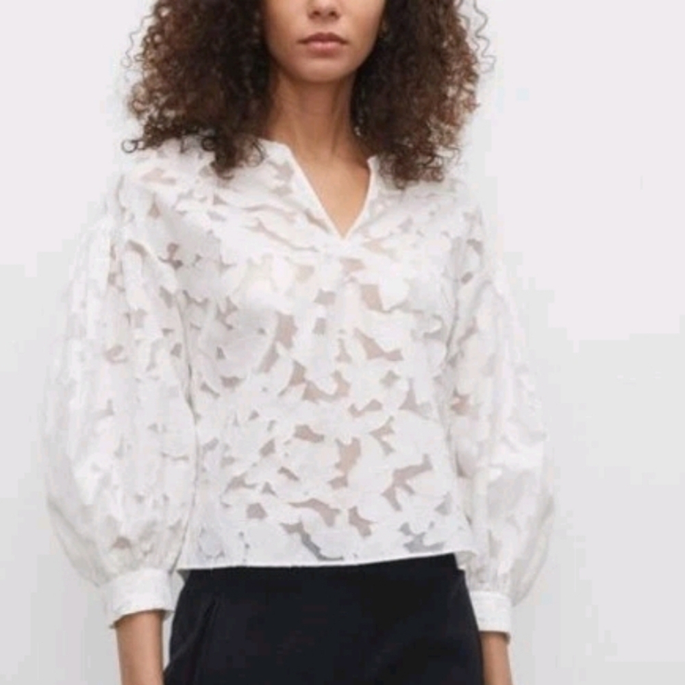 Club Monaco Sculptured Puff Sleeve Top Shirt White XSmall